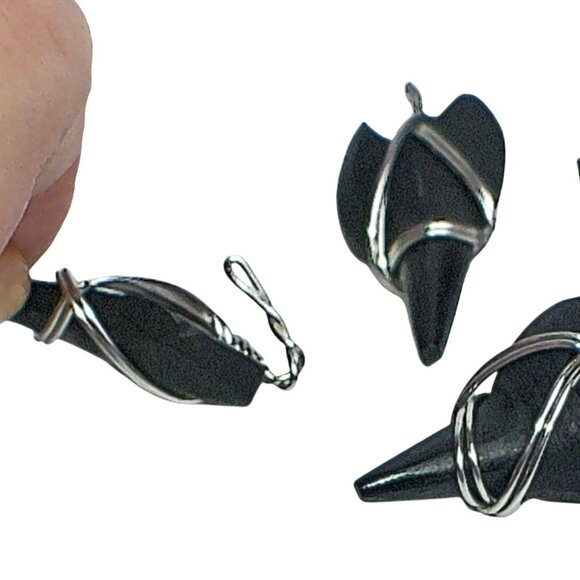 Vintage Fossilized Mako Shark Tooth Pendant Hook Stainless Steel Wire Wrapped - Picture 5 of 5